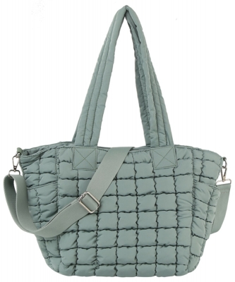 Puffy Quilted Nylon Shopper Satchel JYE0507 SAGE